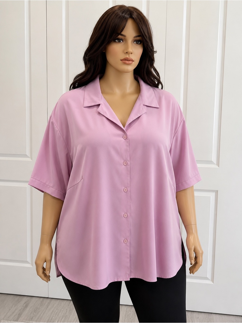 Elementz Relaxed Camp Collar Button-Down Shirt - Light Pink